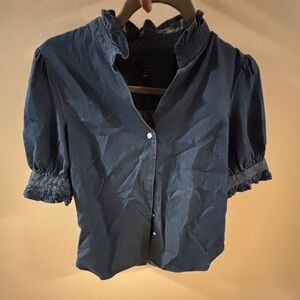 Ann Taylor Ruffle Sleave Blue Blouse